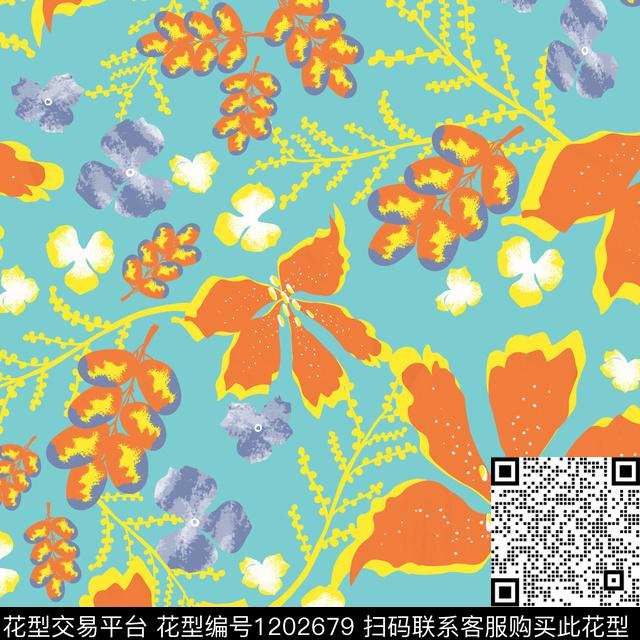 春夏华亿平台蓝色葡萄传统印花华亿平台下载（图片编号: 1202679） - 瓦栏（Walan）