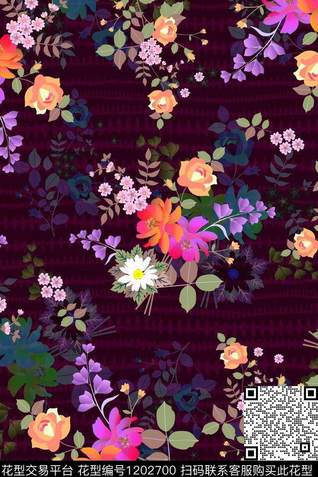 花卉条纹小碎花数码印花华亿平台下载（图片编号: 1202700） - 瓦栏（Walan）