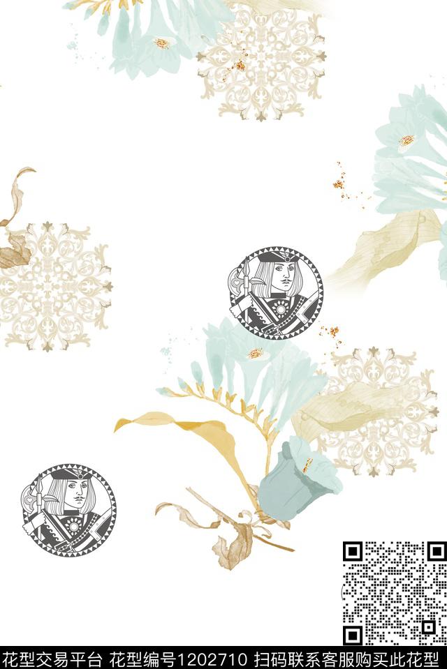 水彩花卉扑克圆形数码印花华亿平台下载（图片编号: 1202710） - 瓦栏（Walan）