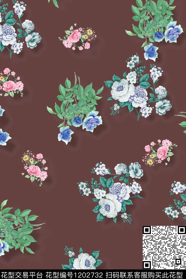 彩底花卉花卉绿植树叶数码印花华亿平台下载（图片编号: 1202732） - 瓦栏（Walan）