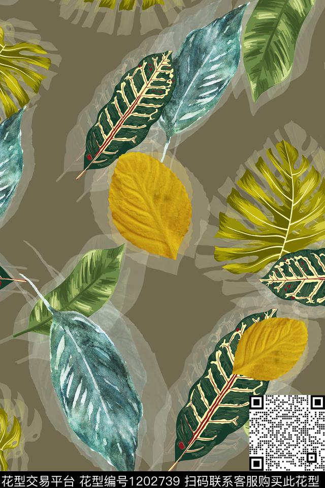 水彩花卉彩底花卉绿植树叶数码印花华亿平台下载（图片编号: 1202739） - 瓦栏（Walan）