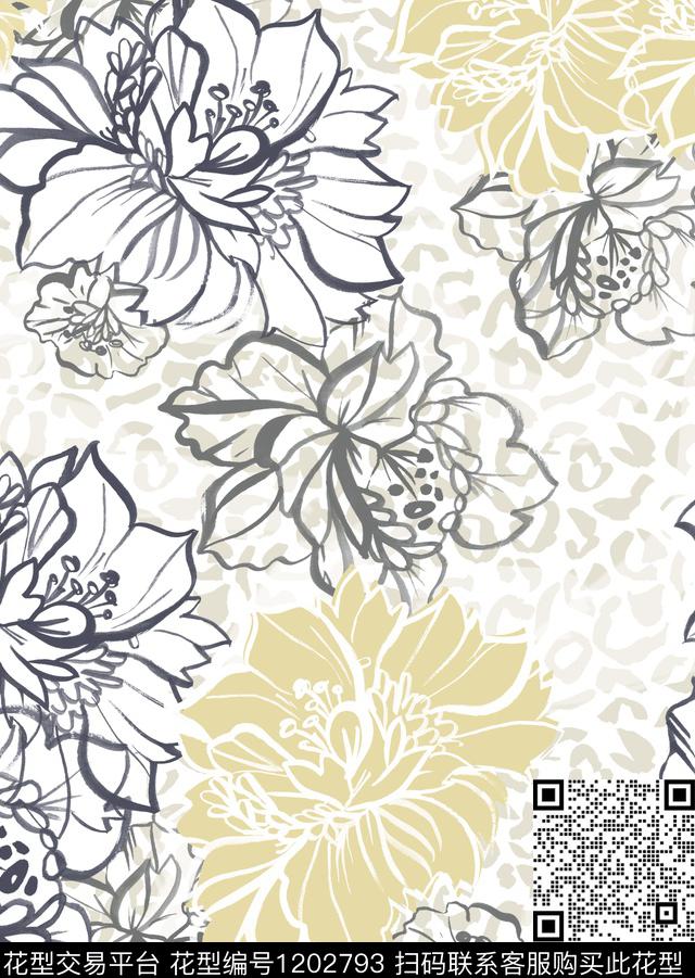 大花花卉抽象花卉数码印花华亿平台下载（图片编号: 1202793） - 瓦栏（Walan）