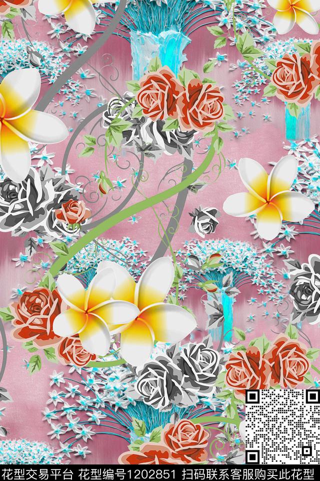 花卉大牌风印花数码印花华亿平台下载（图片编号: 1202851） - 瓦栏（Walan）