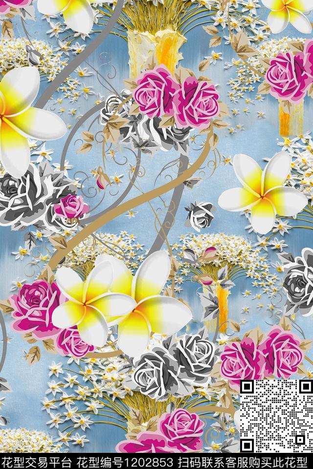 花卉大牌风印花数码印花华亿平台下载（图片编号: 1202853） - 瓦栏（Walan）