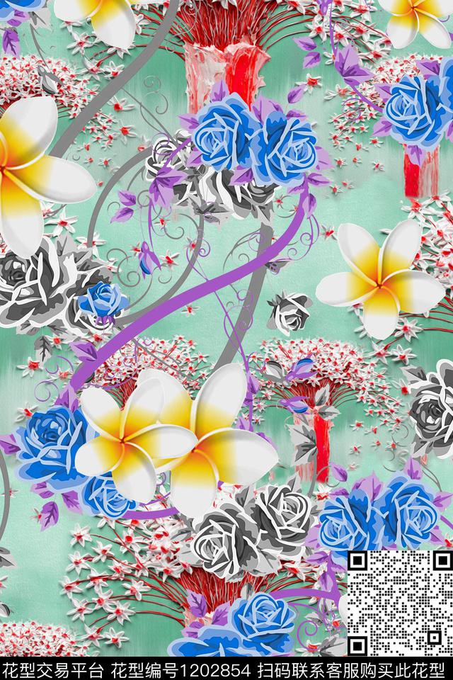 花卉大牌风印花数码印花华亿平台下载（图片编号: 1202854） - 瓦栏（Walan）