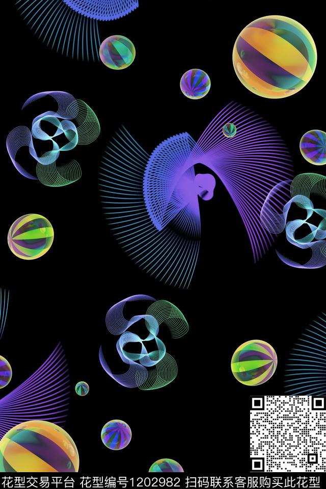 几何抽象波点数码印花华亿平台下载（图片编号: 1202982） - 瓦栏（Walan）