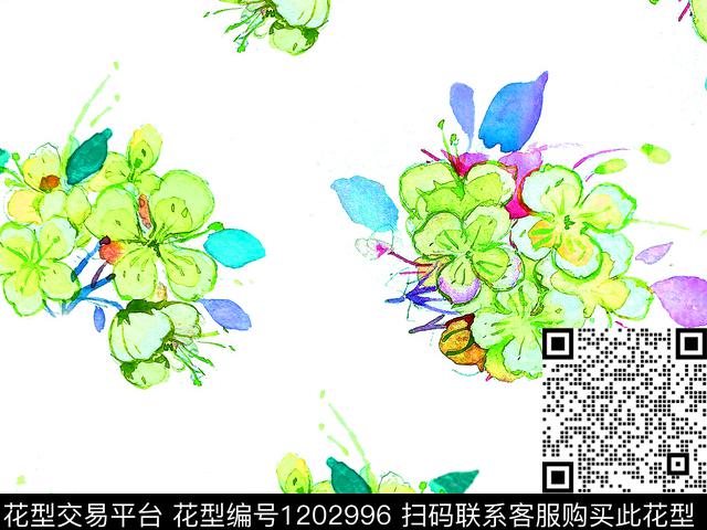 水彩花卉散点排列美丽数码印花华亿平台下载（图片编号: 1202996） - 瓦栏（Walan）
