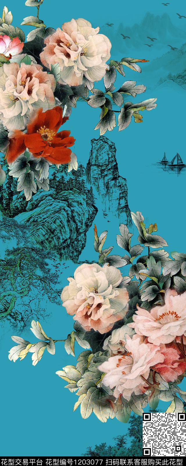 数码华亿平台花卉定位花数码印花华亿平台下载（图片编号: 1203077） - 瓦栏（Walan）