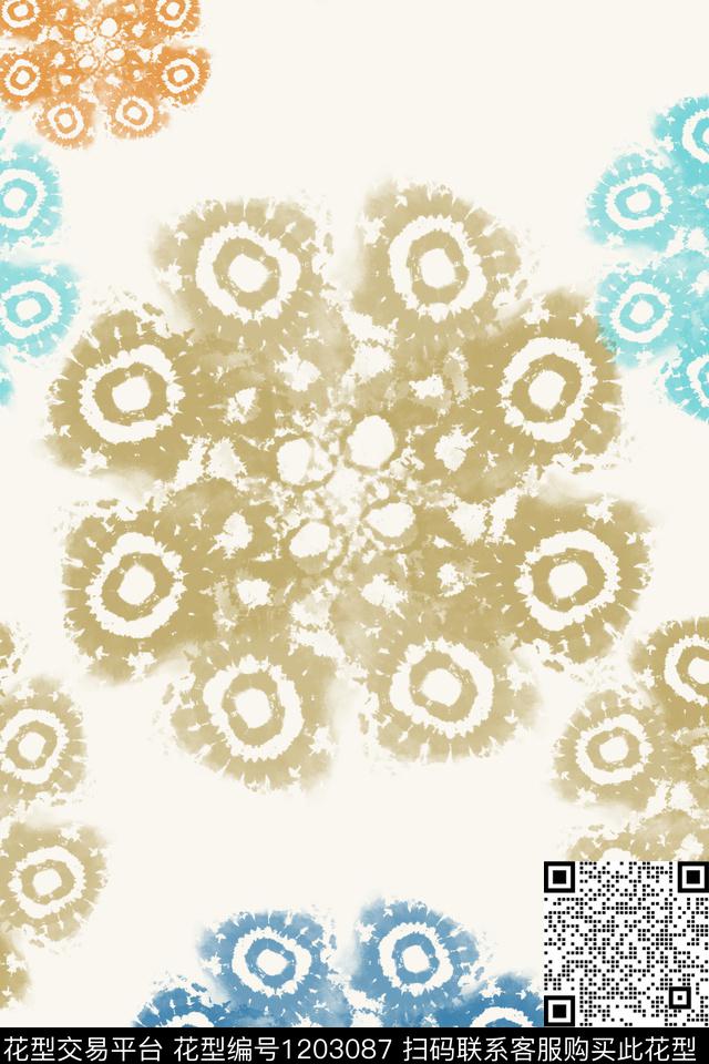 扎染风格民族风图案混合印花数码印花华亿平台下载（图片编号: 1203087） - 瓦栏（Walan）