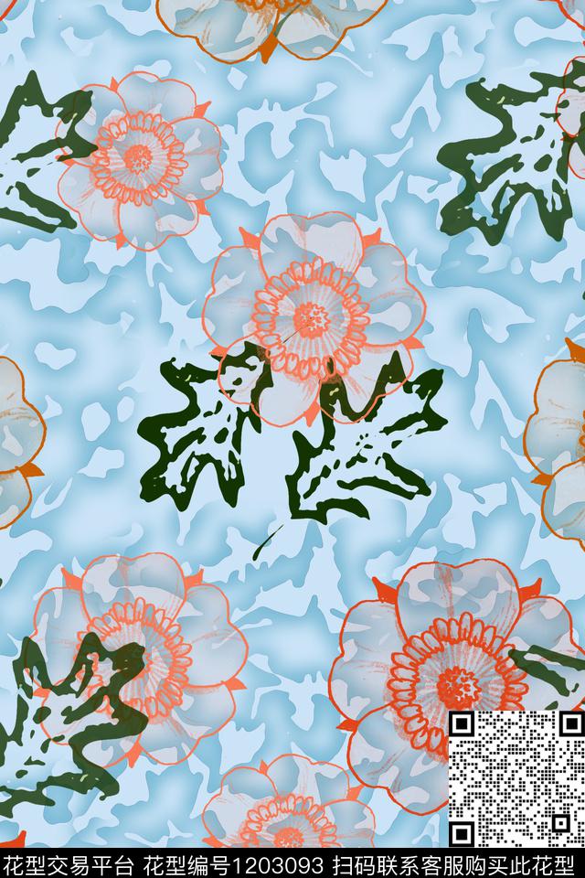 植物手绘线条笔触迷彩图案数码印花华亿平台下载（图片编号: 1203093） - 瓦栏（Walan）