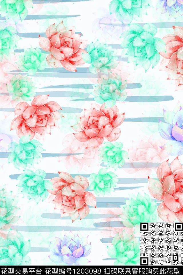 植物肉肉植物手绘线条笔触数码印花华亿平台下载（图片编号: 1203098） - 瓦栏（Walan）