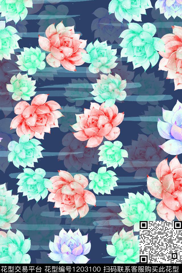 植物肉肉植物手绘线条笔触数码印花华亿平台下载（图片编号: 1203100） - 瓦栏（Walan）