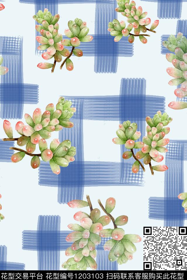 植物混合印花手绘线条笔触数码印花华亿平台下载（图片编号: 1203103） - 瓦栏（Walan）