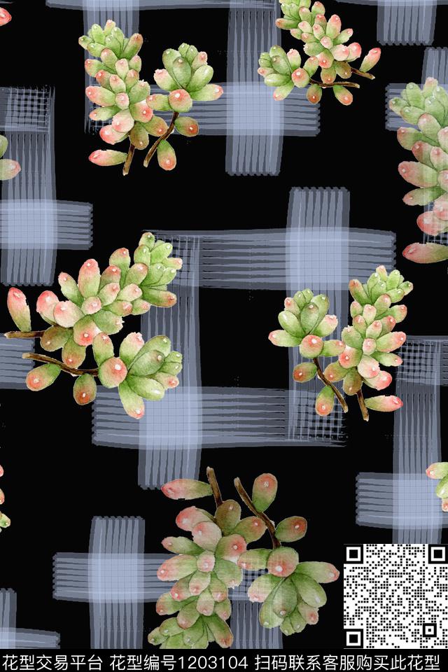 植物混合印花手绘线条笔触数码印花华亿平台下载（图片编号: 1203104） - 瓦栏（Walan）