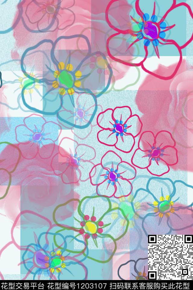 植物渐变色彩几何数码印花华亿平台下载（图片编号: 1203107） - 瓦栏（Walan）