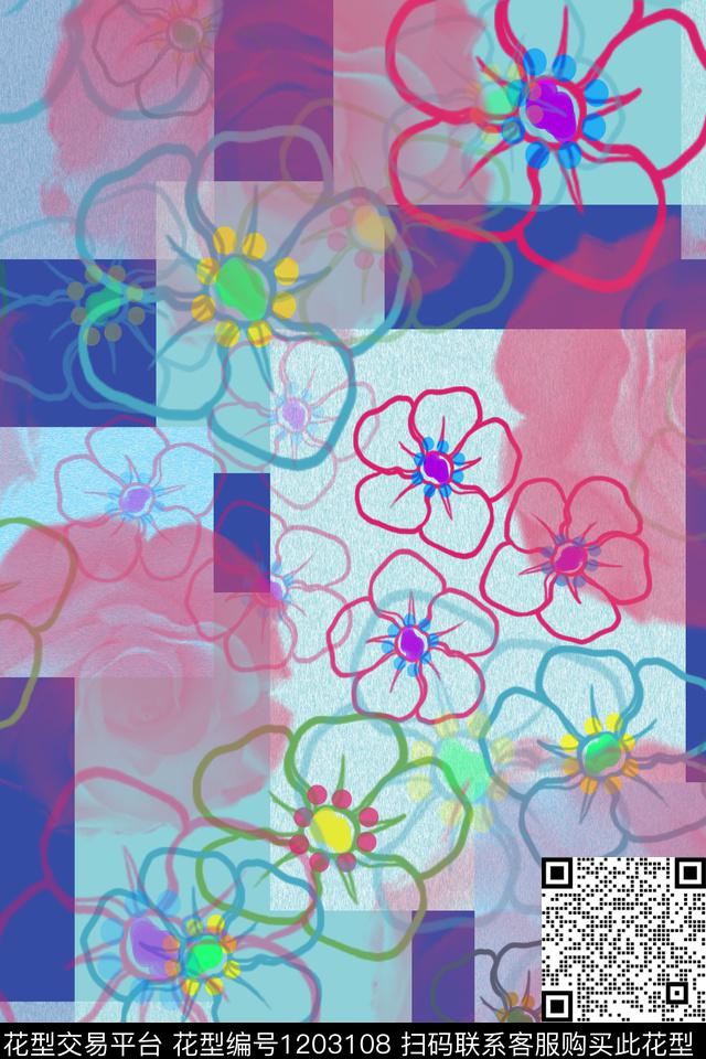 植物渐变色彩几何数码印花华亿平台下载（图片编号: 1203108） - 瓦栏（Walan）