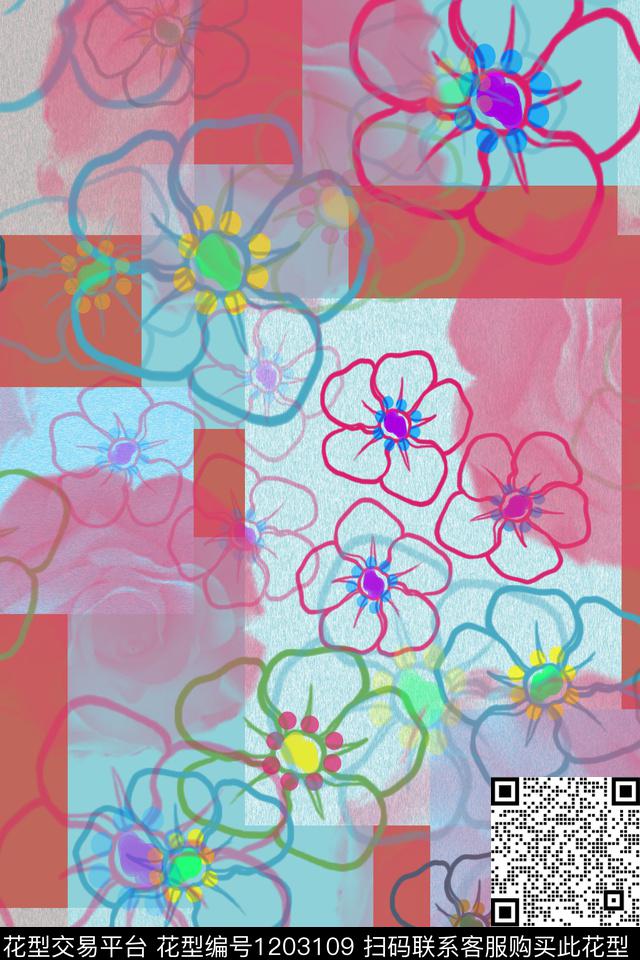 植物渐变色彩几何数码印花华亿平台下载（图片编号: 1203109） - 瓦栏（Walan）