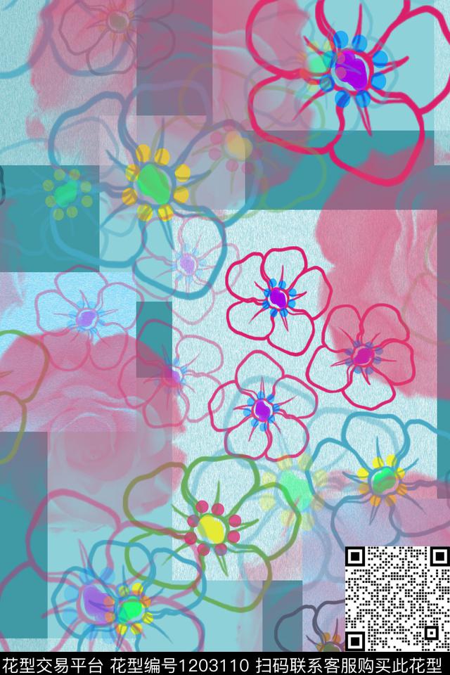 植物渐变色彩几何数码印花华亿平台下载（图片编号: 1203110） - 瓦栏（Walan）