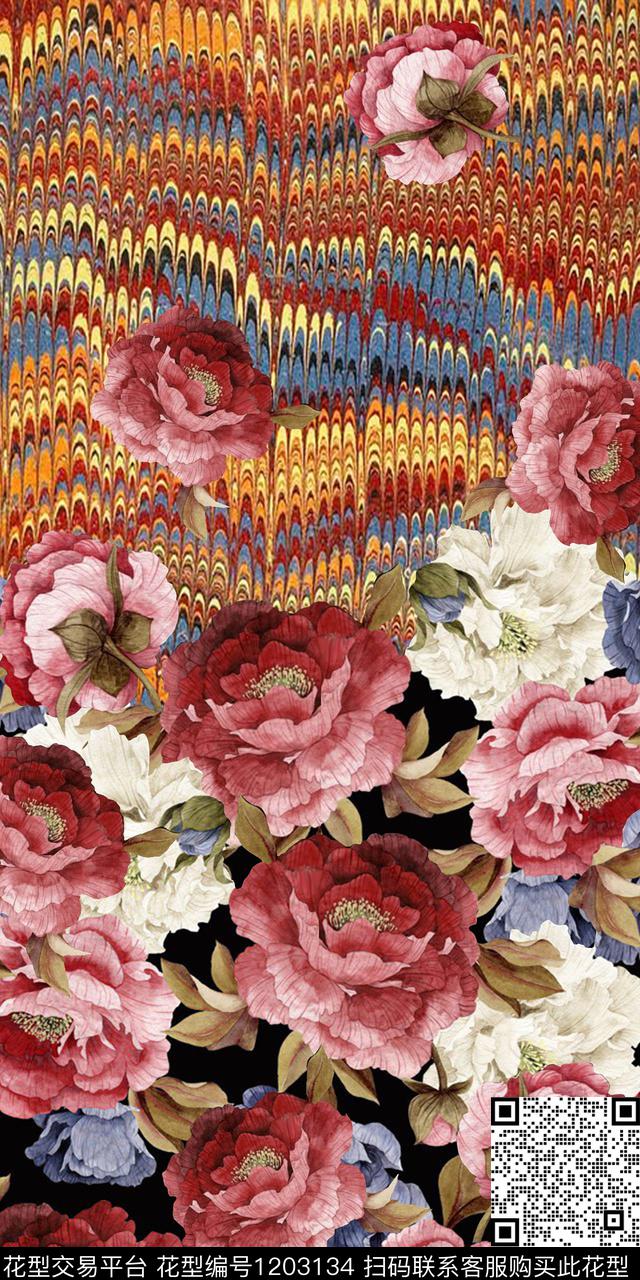 洋阳--定位定位花卉丝绸真丝数码印花华亿平台下载（图片编号: 1203134） - 瓦栏（Walan）
