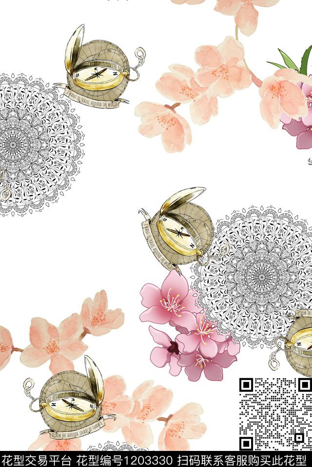 水彩花卉玉兰花曼陀罗数码印花华亿平台下载（图片编号: 1203330） - 瓦栏（Walan）