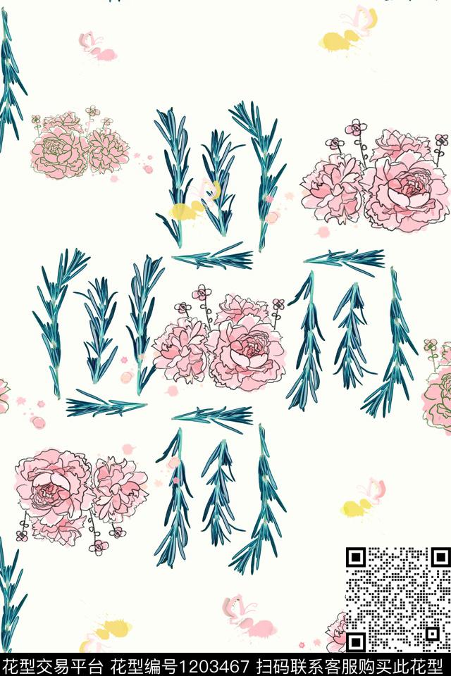 植物混合印花清新雅丽传统印花华亿平台下载（图片编号: 1203467） - 瓦栏（Walan）