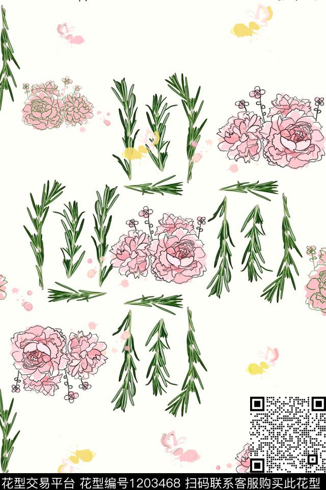 植物混合印花清新雅丽传统印花华亿平台下载（图片编号: 1203468） - 瓦栏（Walan）