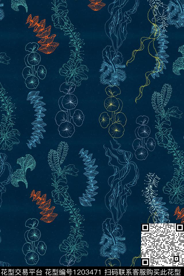 线条画迷彩花卉传统印花华亿平台下载（图片编号: 1203471） - 瓦栏（Walan）