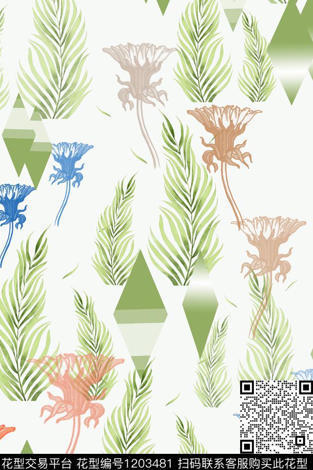 植物混合印花清新手绘数码印花华亿平台下载（图片编号: 1203481） - 瓦栏（Walan）