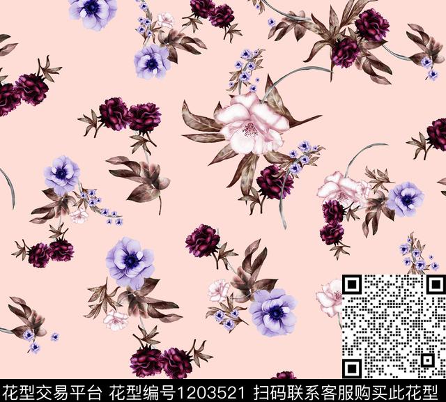 水彩花卉花卉传统华亿平台数码印花华亿平台下载（图片编号: 1203521） - 瓦栏（Walan）