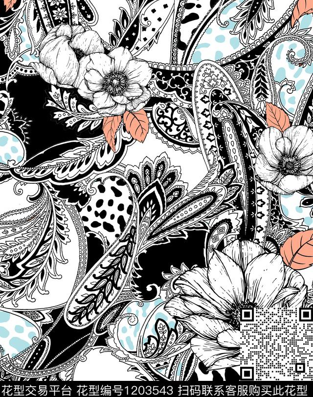 休闲花卉混合印花数码印花华亿平台下载（图片编号: 1203543） - 瓦栏（Walan）