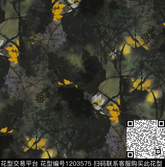 向日葵祥云荷花数码印花华亿平台下载（图片编号: 1203575） - 瓦栏（Walan）