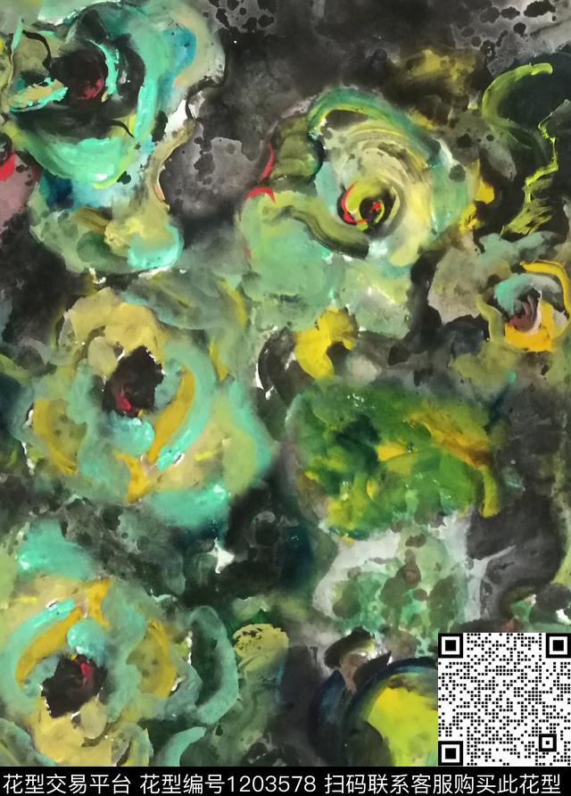 手绘玫瑰油画华亿平台牡丹数码印花华亿平台下载（图片编号: 1203578） - 瓦栏（Walan）