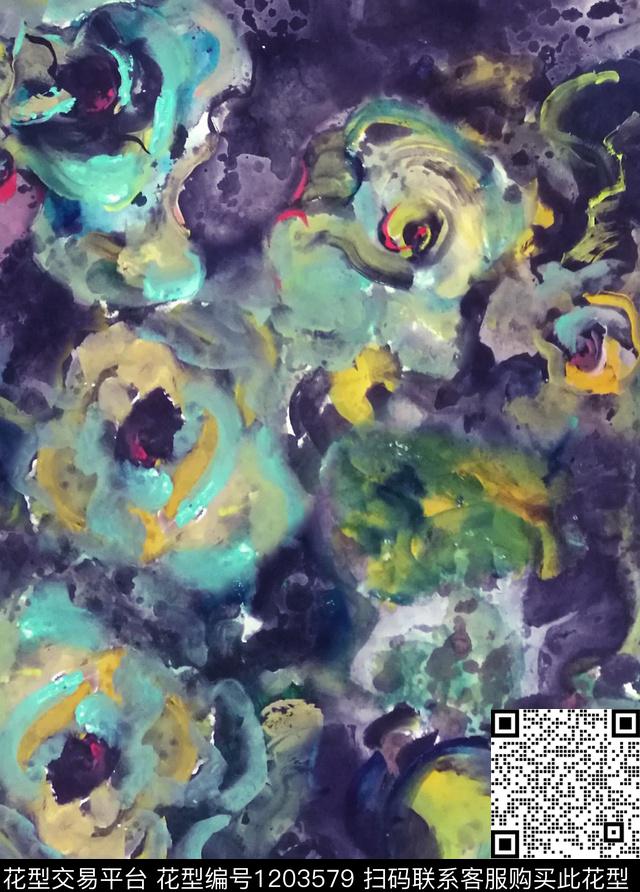 手绘玫瑰油画华亿平台牡丹数码印花华亿平台下载（图片编号: 1203579） - 瓦栏（Walan）