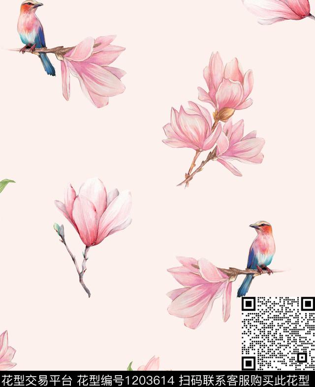 女装数码华亿平台清爽底花卉数码印花华亿平台下载（图片编号: 1203614） - 瓦栏（Walan）