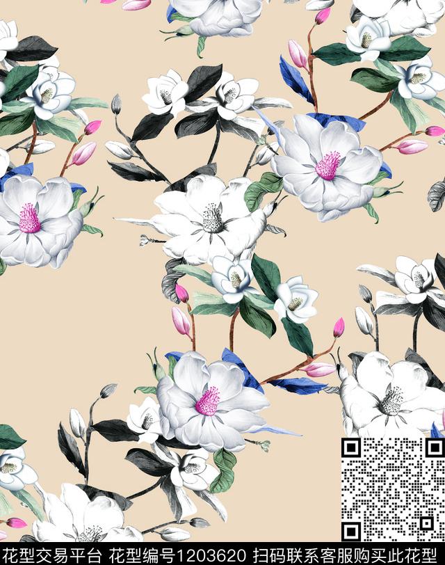 女装数码华亿平台清爽底花卉数码印花华亿平台下载（图片编号: 1203620） - 瓦栏（Walan）