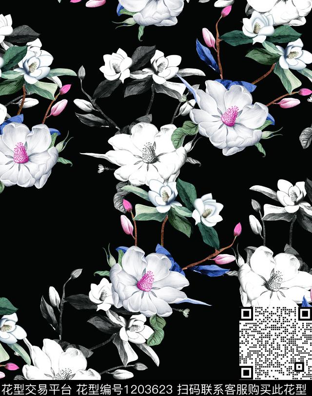 女装数码华亿平台清爽底花卉数码印花华亿平台下载（图片编号: 1203623） - 瓦栏（Walan）