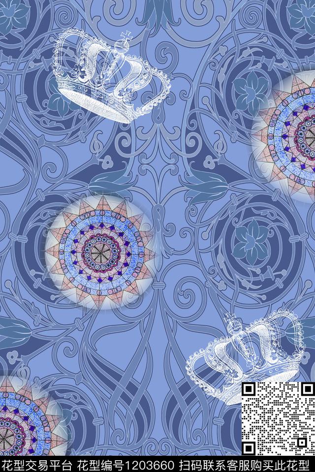 古典花纹宫廷风曼陀罗数码印花华亿平台下载（图片编号: 1203660） - 瓦栏（Walan）