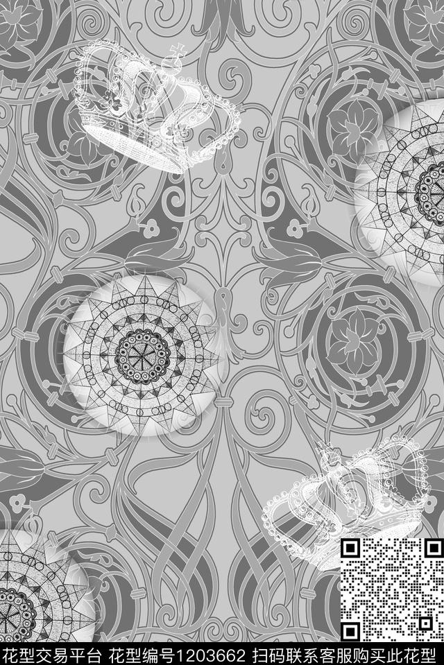 古典花纹宫廷风曼陀罗数码印花华亿平台下载（图片编号: 1203662） - 瓦栏（Walan）