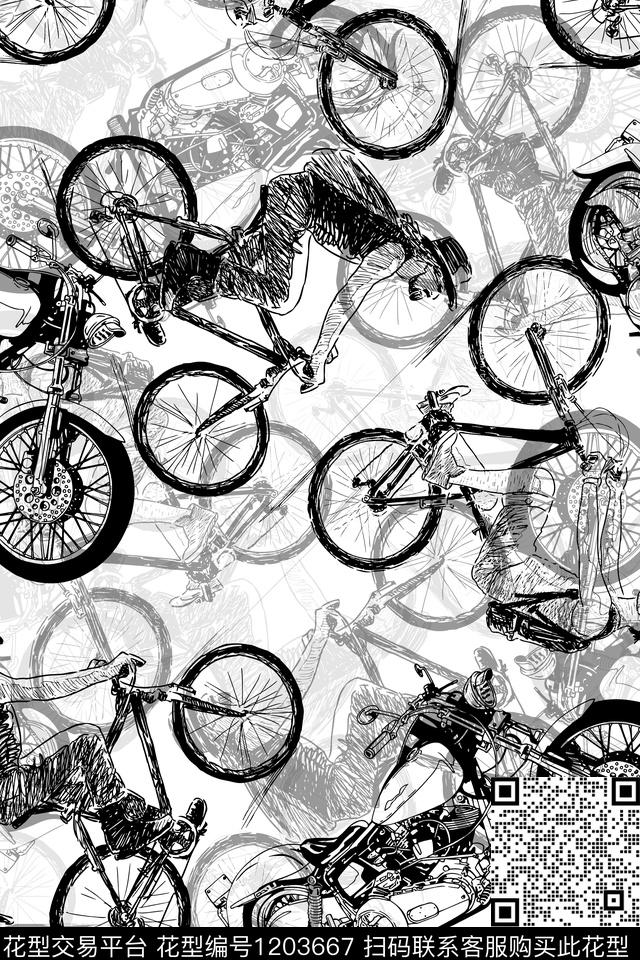 衬衫黑白自行车摩托车男t恤传统印花华亿平台下载（图片编号: 1203667） - 瓦栏（Walan）