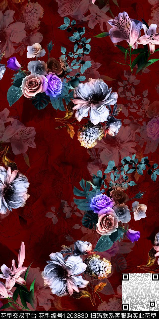 花卉老年花数码印花华亿平台下载（图片编号: 1203830） - 瓦栏（Walan）