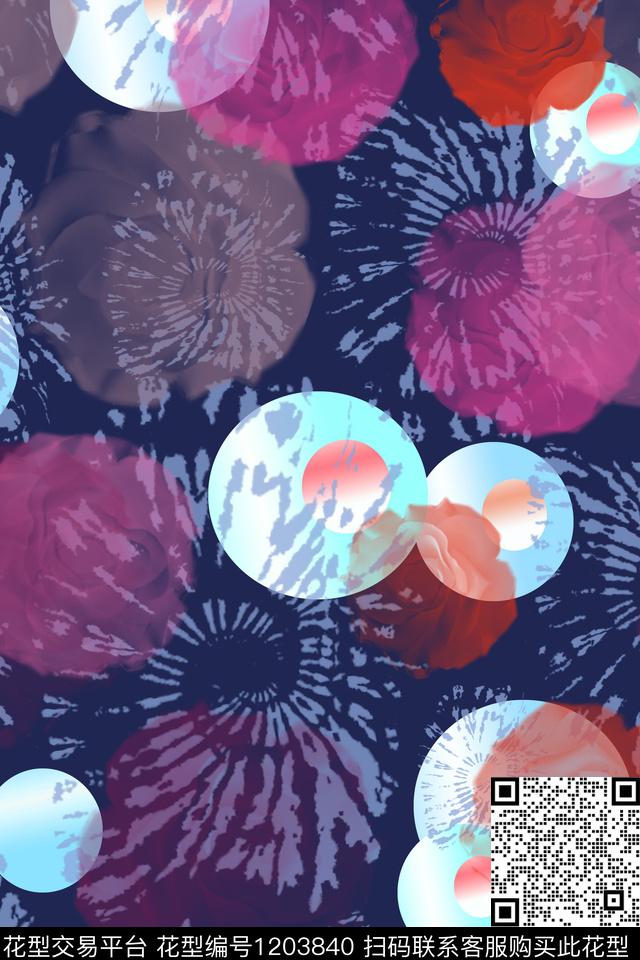 圆圈与波点混合印花玫瑰花语数码印花华亿平台下载（图片编号: 1203840） - 瓦栏（Walan）