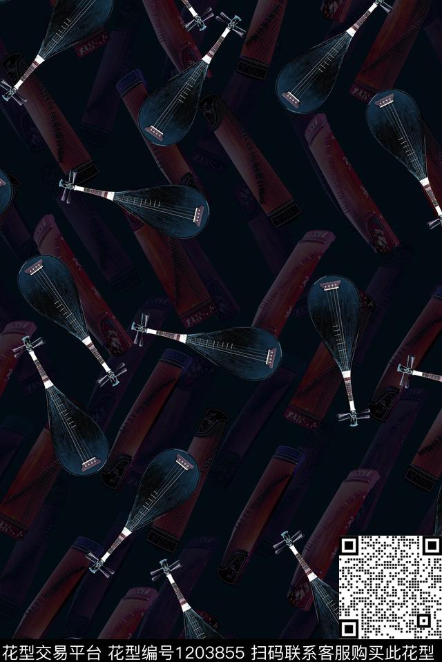 音乐男装中国风数码印花华亿平台下载（图片编号: 1203855） - 瓦栏（Walan）