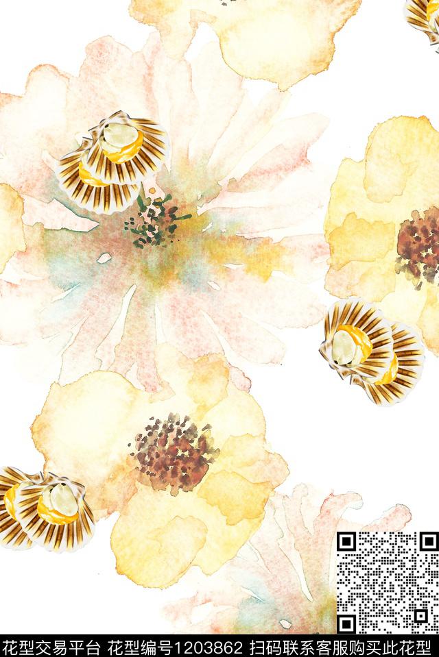 春夏华亿平台休闲水彩花卉数码印花华亿平台下载（图片编号: 1203862） - 瓦栏（Walan）