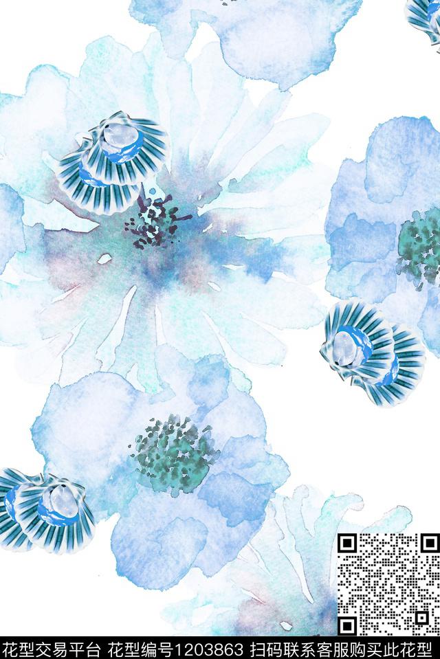 春夏华亿平台休闲水彩花卉数码印花华亿平台下载（图片编号: 1203863） - 瓦栏（Walan）