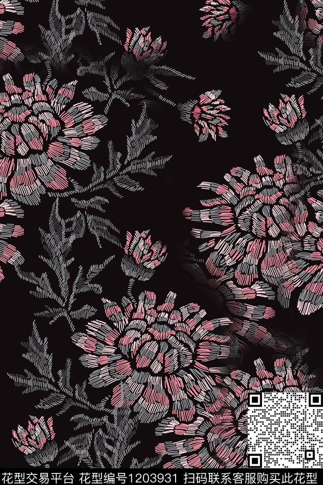 春夏华亿平台绣花华亿平台手绘花卉数码印花华亿平台下载（图片编号: 1203931） - 瓦栏（Walan）