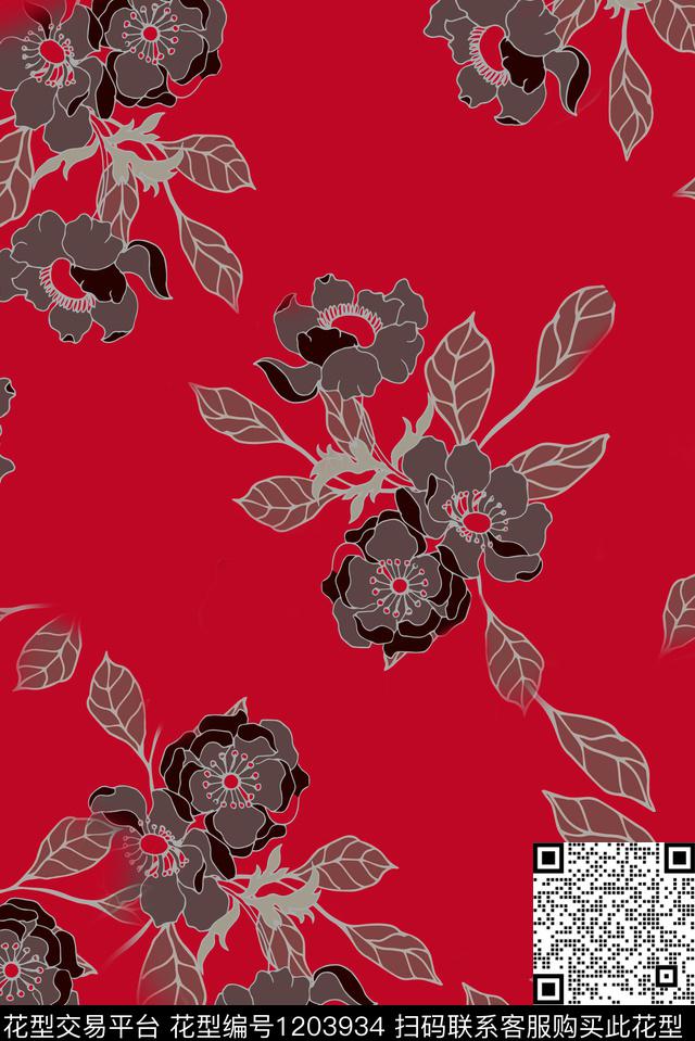 春夏华亿平台大牌风手绘花卉数码印花华亿平台下载（图片编号: 1203934） - 瓦栏（Walan）