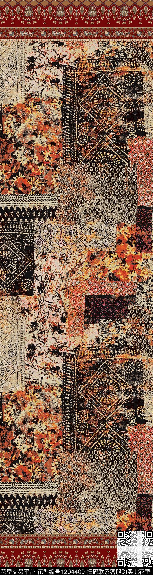 民族风混合拼接双边定位数码印花华亿平台下载（图片编号: 1204409） - 瓦栏（Walan）