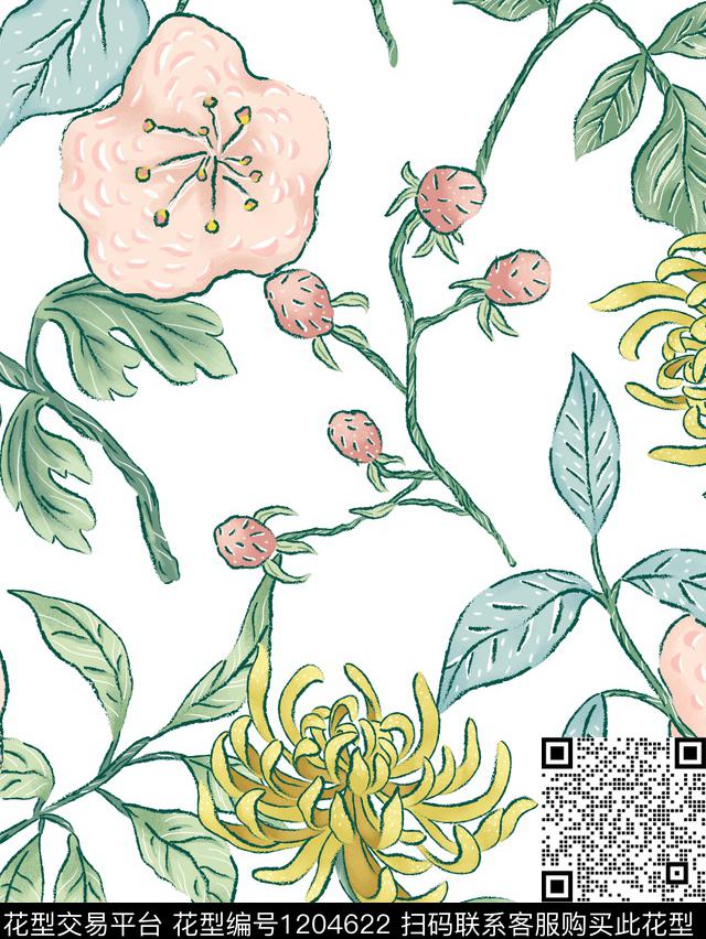 花卉大牌风绿植树叶传统印花华亿平台下载（图片编号: 1204622） - 瓦栏（Walan）