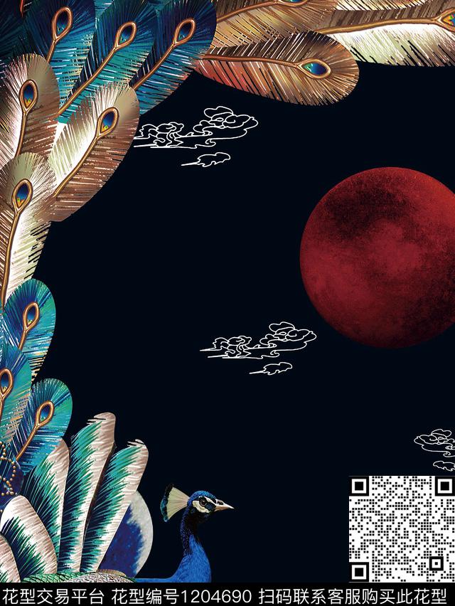 祥云孔雀男T数码印花华亿平台下载（图片编号: 1204690） - 瓦栏（Walan）