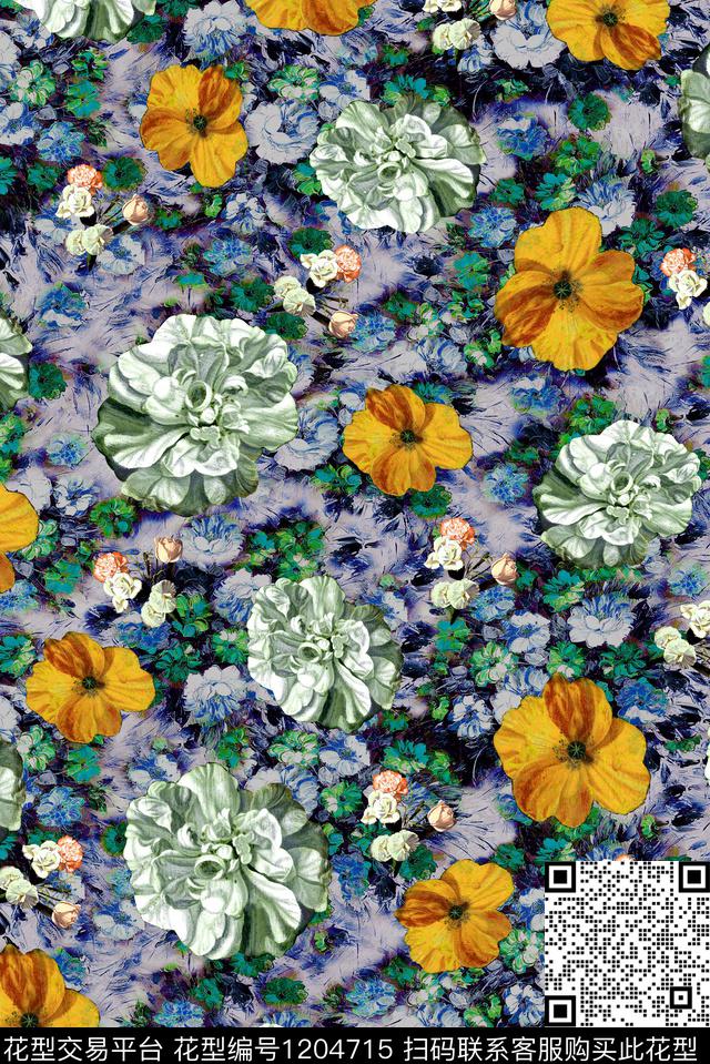 女装手绘大花油画华亿平台数码印花华亿平台下载（图片编号: 1204715） - 瓦栏（Walan）